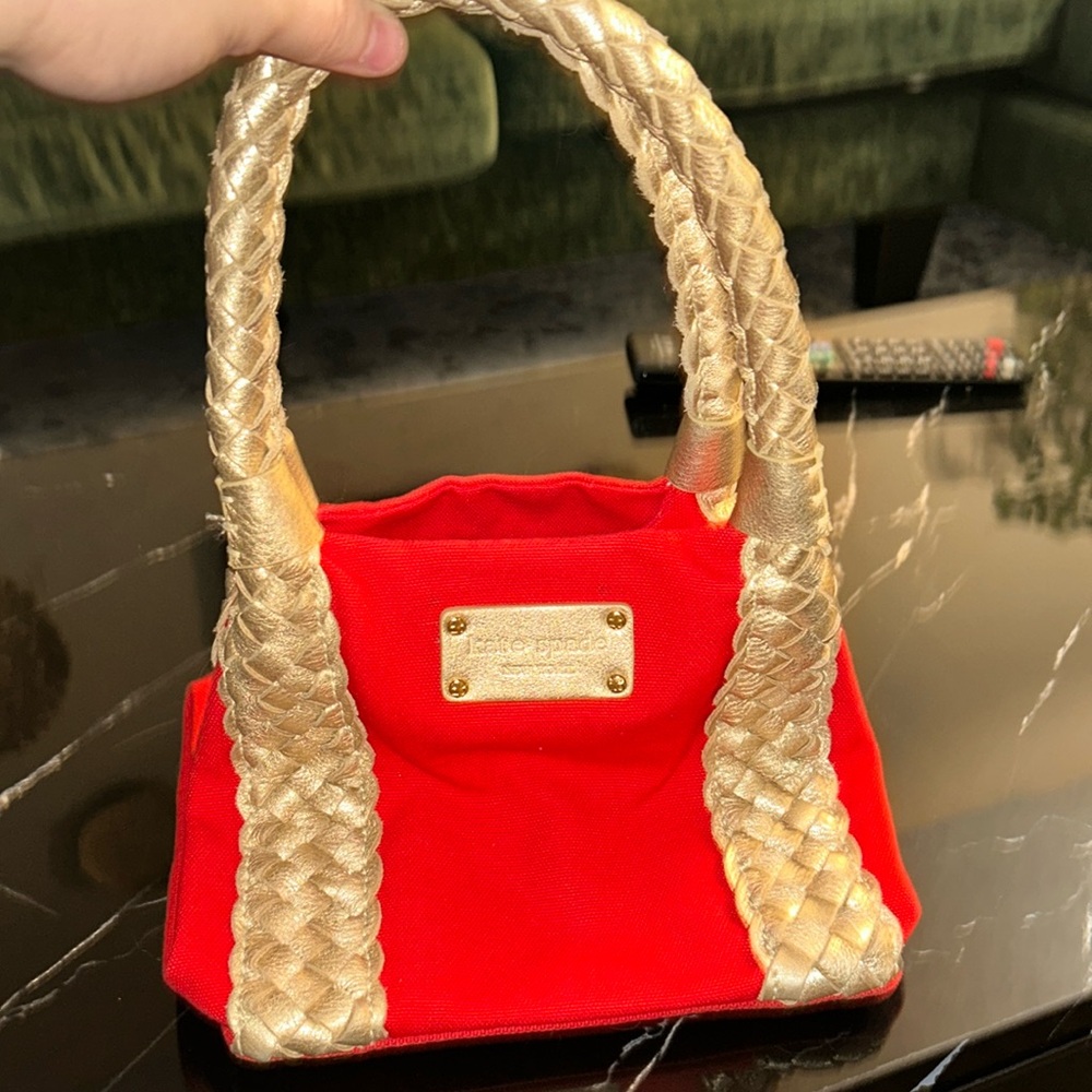 Mini Kate Spade Red Cloth With Golden Twisted Handles